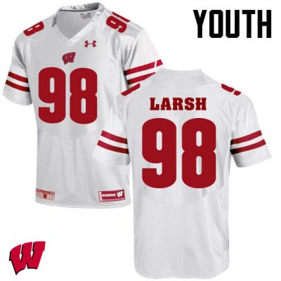 Youth Wisconsin Badgers NCAA #98 Collin Larsh White Authentic Under Armour Stitched College Football Jersey PK31H66WD